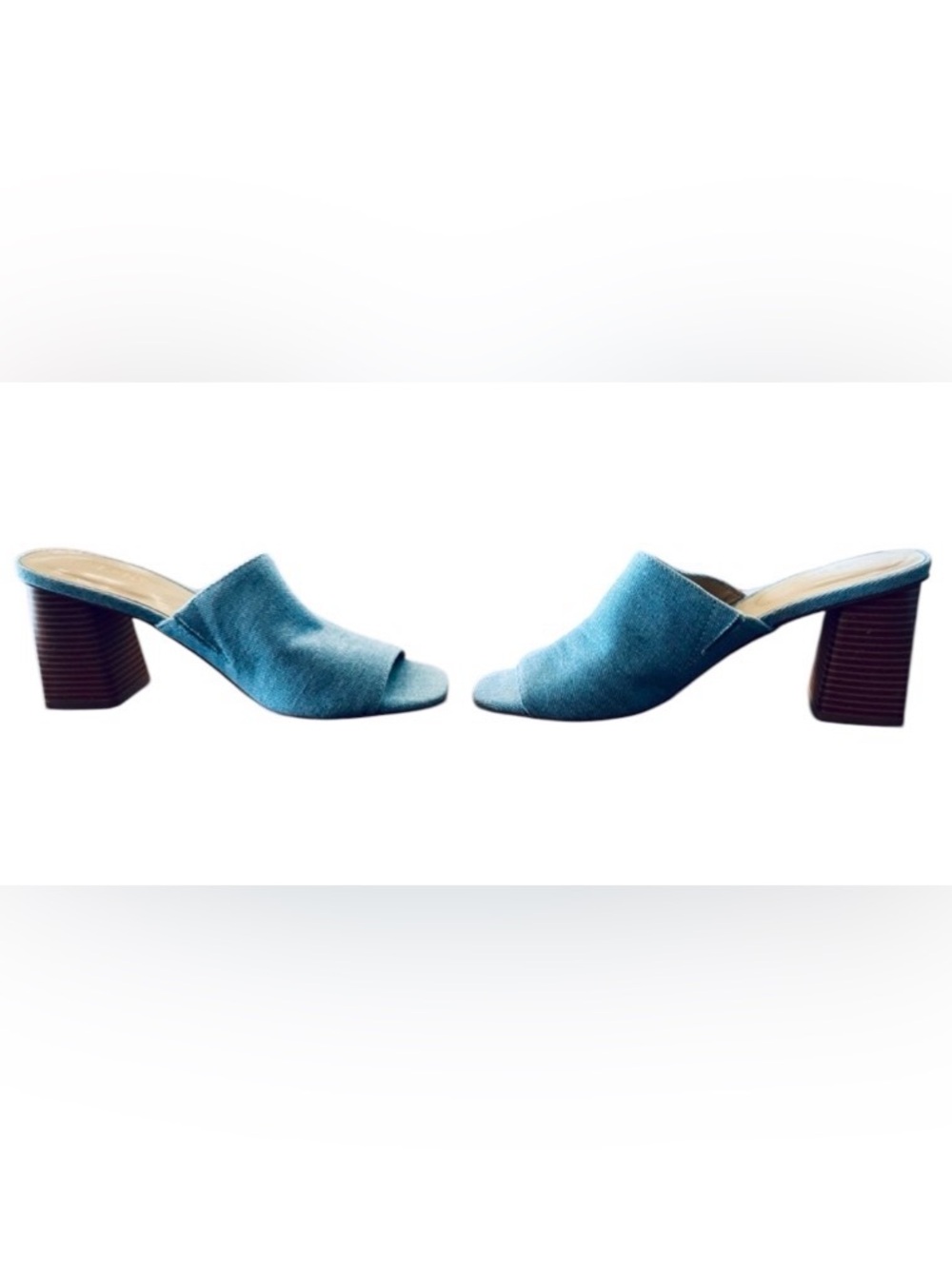 NWT Nine West size 9.5 Denim Blue Jean Slides Mules Block Heel Scandi Normgirl - Picture 4 of 11